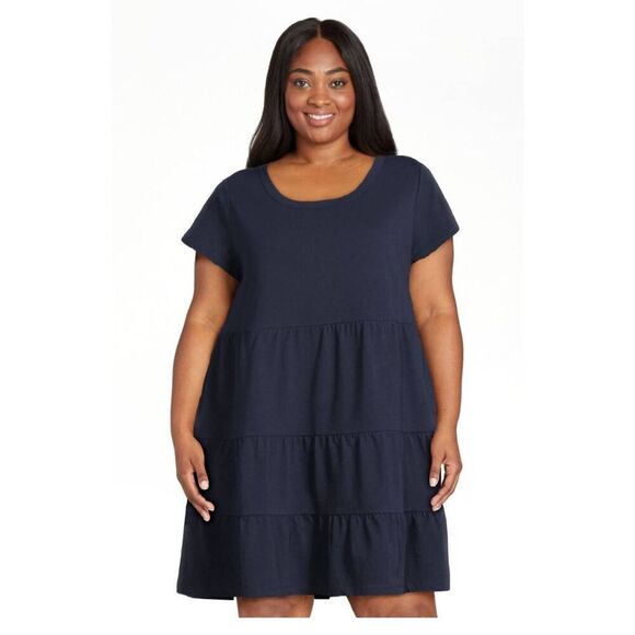 NWT Time and Tru Plus Size XXL Tiered 100% Cotton Mini Dress in Navy Blue - Picture 1 of 6